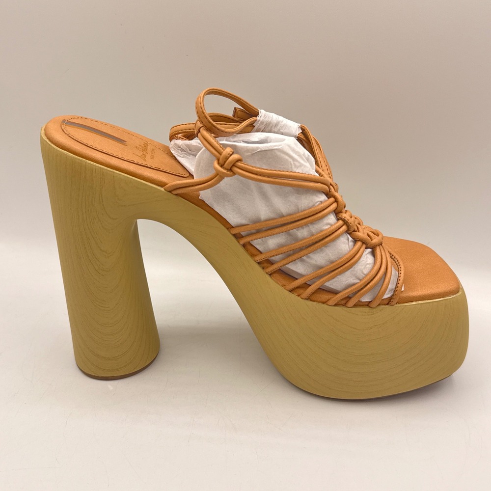 Sam Edelman Gia Platform Sandals Womens 9M Sand Vachetta Leather Wood Block Heel - Picture 8 of 16